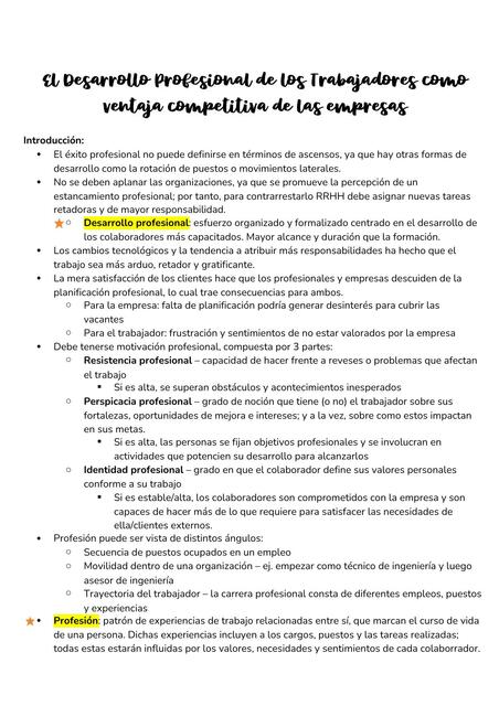 El Desarrollo Profesional de los Trabajadores como Ventaja Competitiva