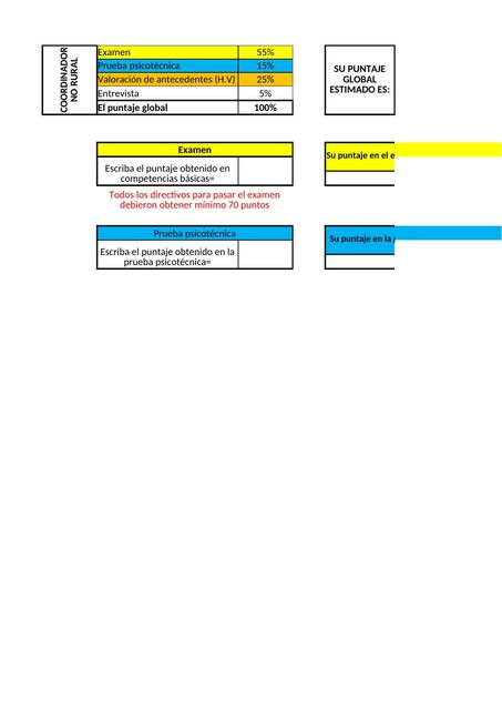 Hoja de Excel para Calcular Puntaje Concurso Directivo Coordinador No  Rural 