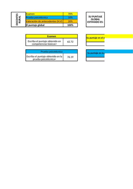 Hoja de Excel Para Calcular Puntaje Concurso Docente 2022 (Docente Rural)