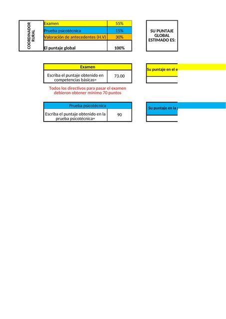 Hoja de Excel para Calcular Puntaje (Directivo Coordinador Rural)