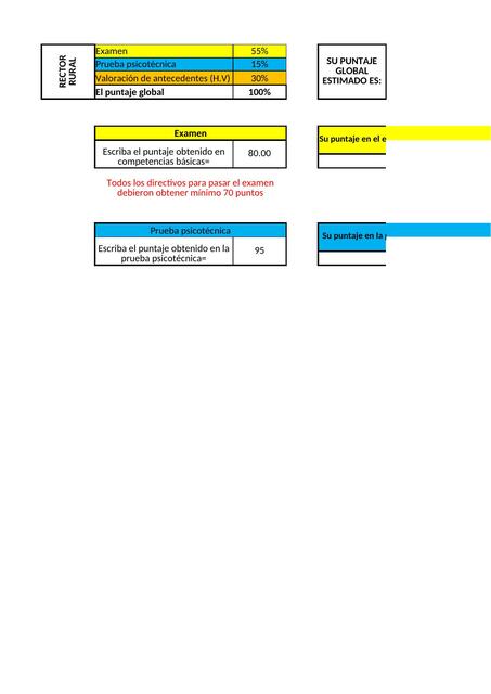 Hoja de Excel para Calcular Puntaje (Directivo Rector Rural)