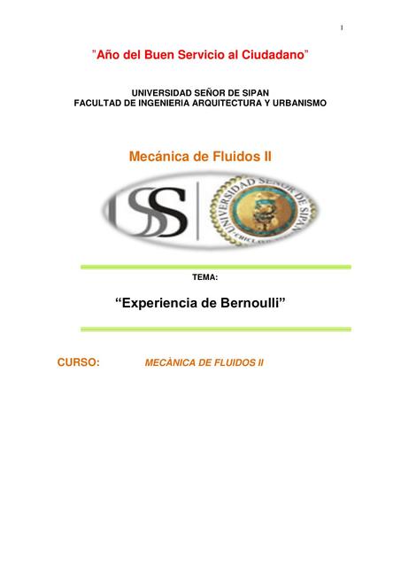 MECÁNICA DE FLUIDOSENSAYO DE LABORATORIO EXPERIENCIA DE BERNOULLI uDocz