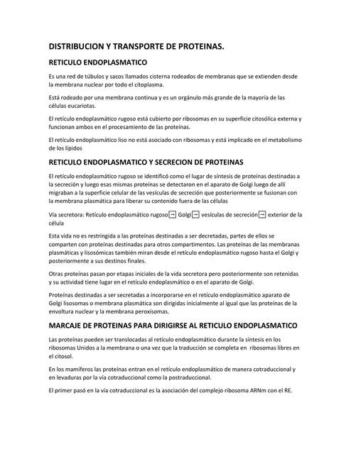 Distribución y Transporte de Proteínas 