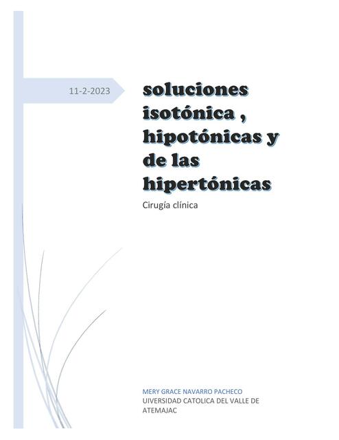 Soluciones isotónicas, hipotónicas y de las hipertónicas. Guía clínica