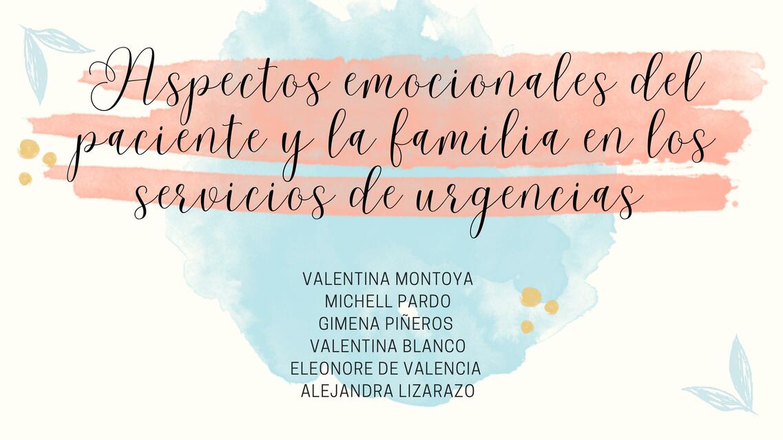 Aspectos Emocionales del Paciente y la Familia en los Servicios de Urgencias 