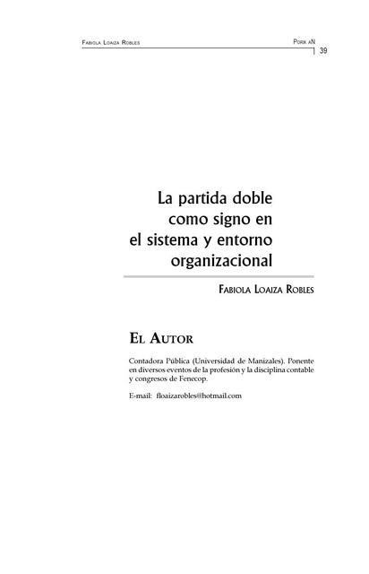 La partida doble como signo en el sistema y entorno organizacional