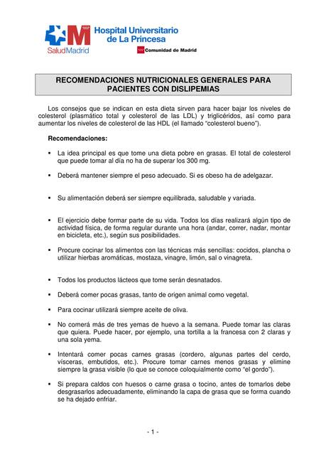 Nutrición para Pacientes con Dislipemia