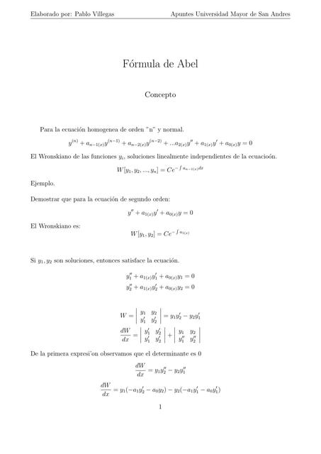 Ecuacion Diferencial Formula de Abel