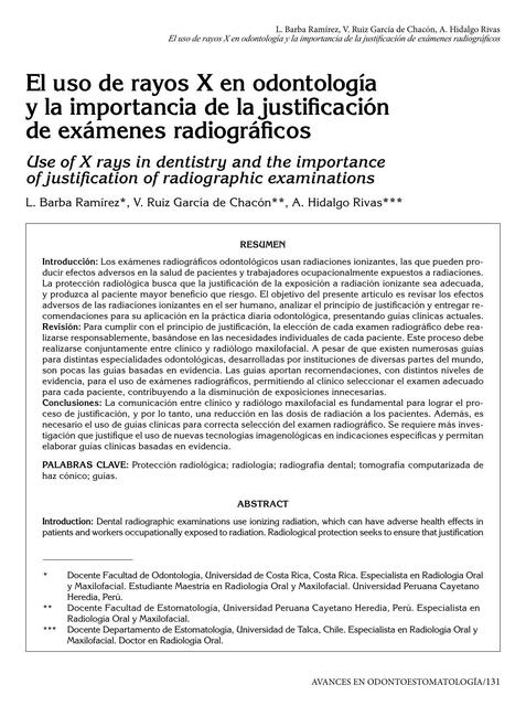 El Uso de Rayos X en Odontología y la Importancia de la Justiﬁcación de Exámenes Radiográﬁcos