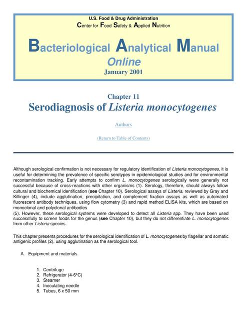 Serodiagnosis of Listeria Monocytogenes