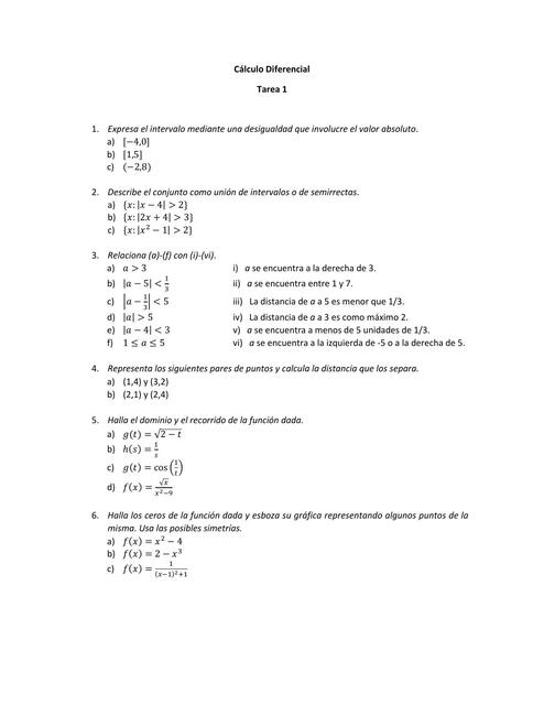 Tarea 1 Cálculo Diferencial