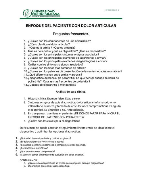 Enfoque del Paciente con Dolor Articular 