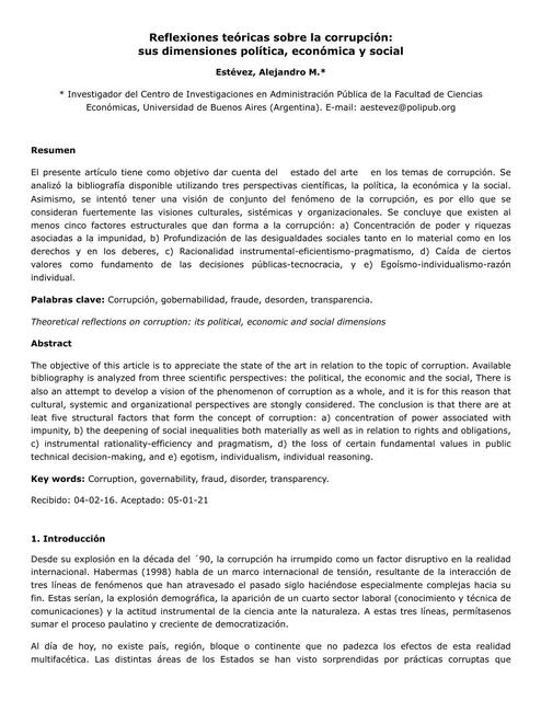 Reflexiones Teóricas sobre la Corrupción