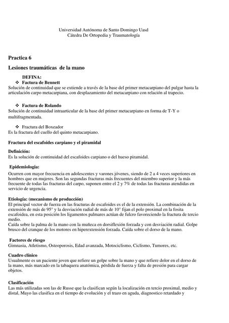 Práctica 6 Lesiones Traumáticas De La Mano Ruth Esther Nuñez