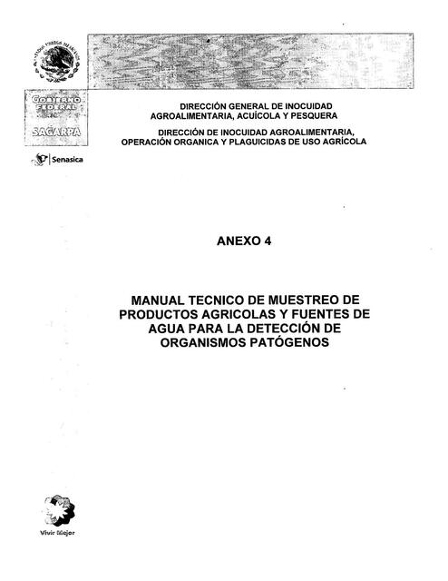 Manual Técnico de Muestreo de Productos Agrícolas y Fuentes de Agua  