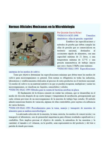 Normas Oficiales Mexicanas en la Microbiología