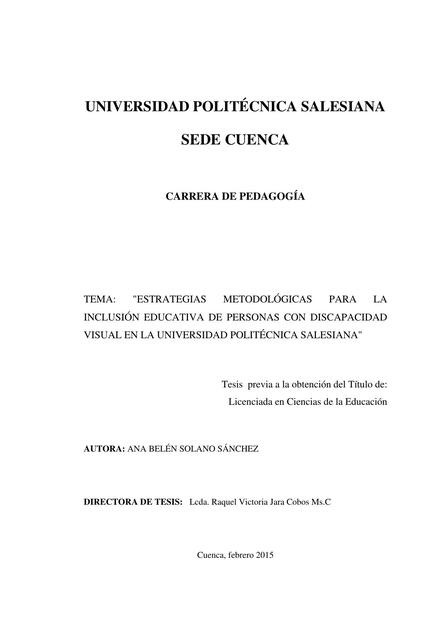 Estrategias Metodológicas para la Inclusión Educativa de Personas con Discapacidad Visual 