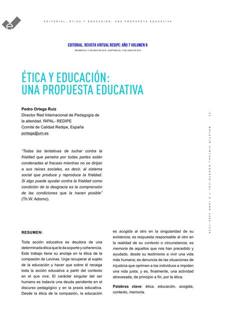 Ética y educación una propuesta educativa