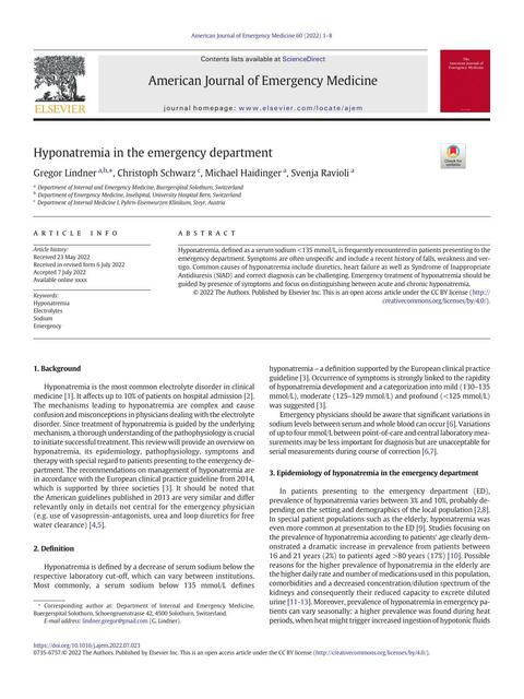 Hyponatremia in the Emergency Department