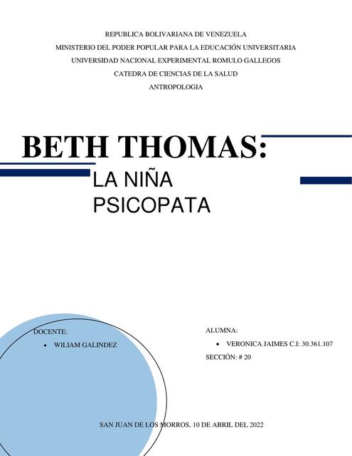 Beth Thomas: La Niña Psicópata 