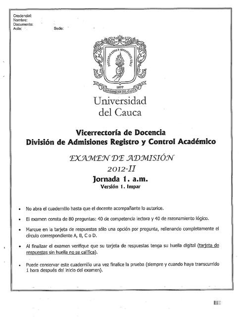 Examen UniCauca II J1