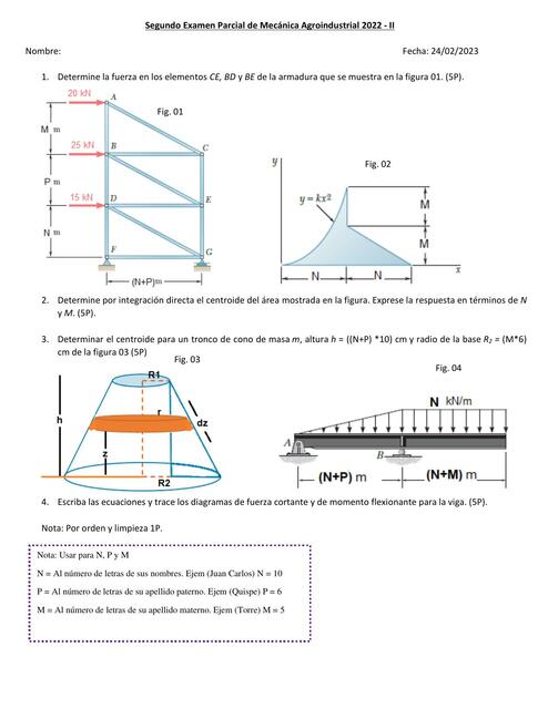 Segundo Examen Parcial de Mecánica Agroindustrial 2022 - II