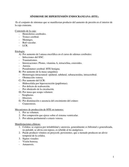 Síndrome de hipertensión endocraneana (HTE)