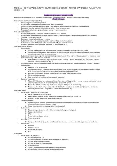 TP3 Neuro- Configuración Interna del Tronco del Encéfalo- Nervios Craneales 