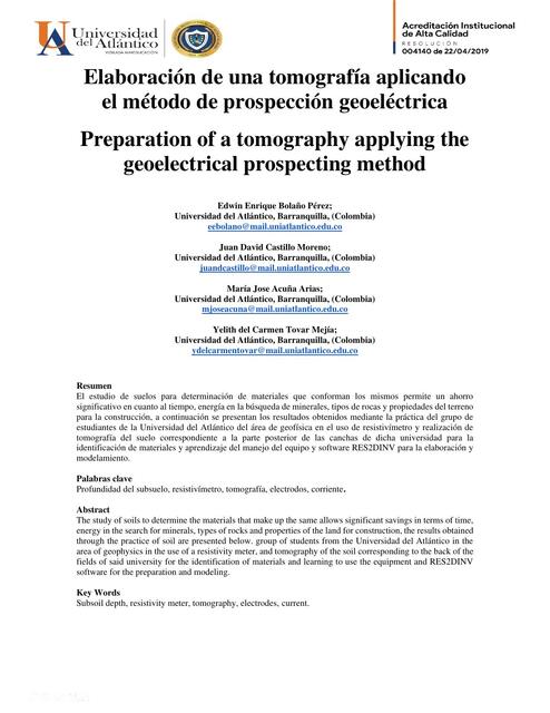 Elaboración de una Tomografía Aplicando el Método de Prospección Geoeléctrica