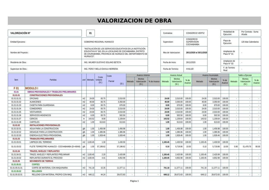 Valorización de Obra 