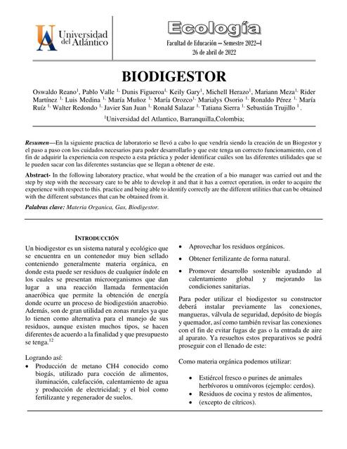 Biodigestor- Proyecto Ecología