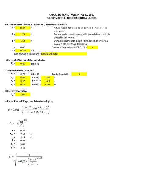 Plantilla Excel - Carga Viento NCh432 Casos