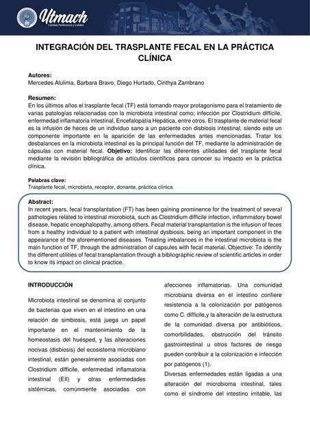 Integración del Trasplante Fecal en la Práctica Clínica 