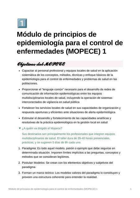 Módulo de Principios de Epidemiología para el Control de Enfermedades