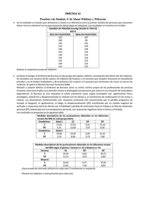 Pruebas t de Student, U de Mann Whitney y Wilcoxon | Gabriela alejo | uDocz