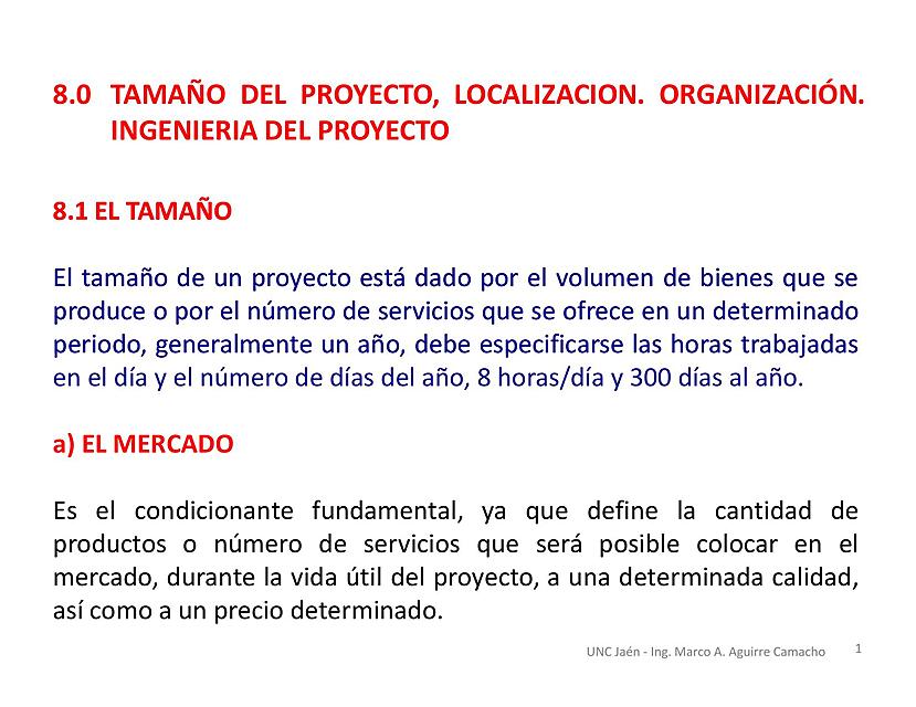 Sesión 08 Tamaño localización organización e ingeniería del proyecto