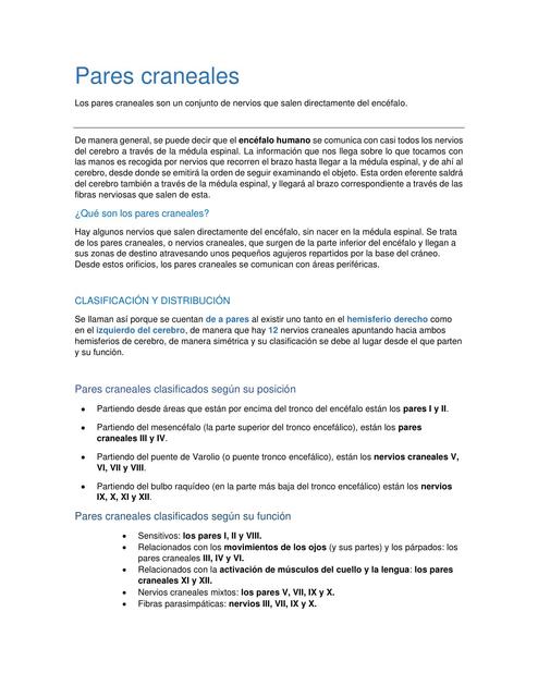 Pares Craneales Bases biológicas de la Conducta  