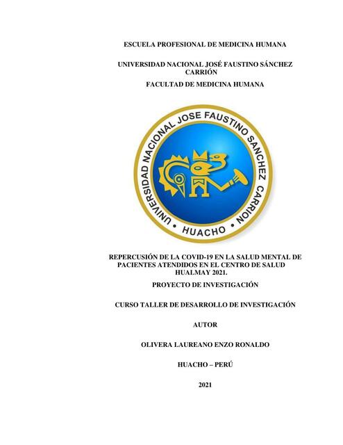 Repercusión de la COVID-19 en la salud mental de los pacientes atendidos en el centro de salud Hualmay 2021