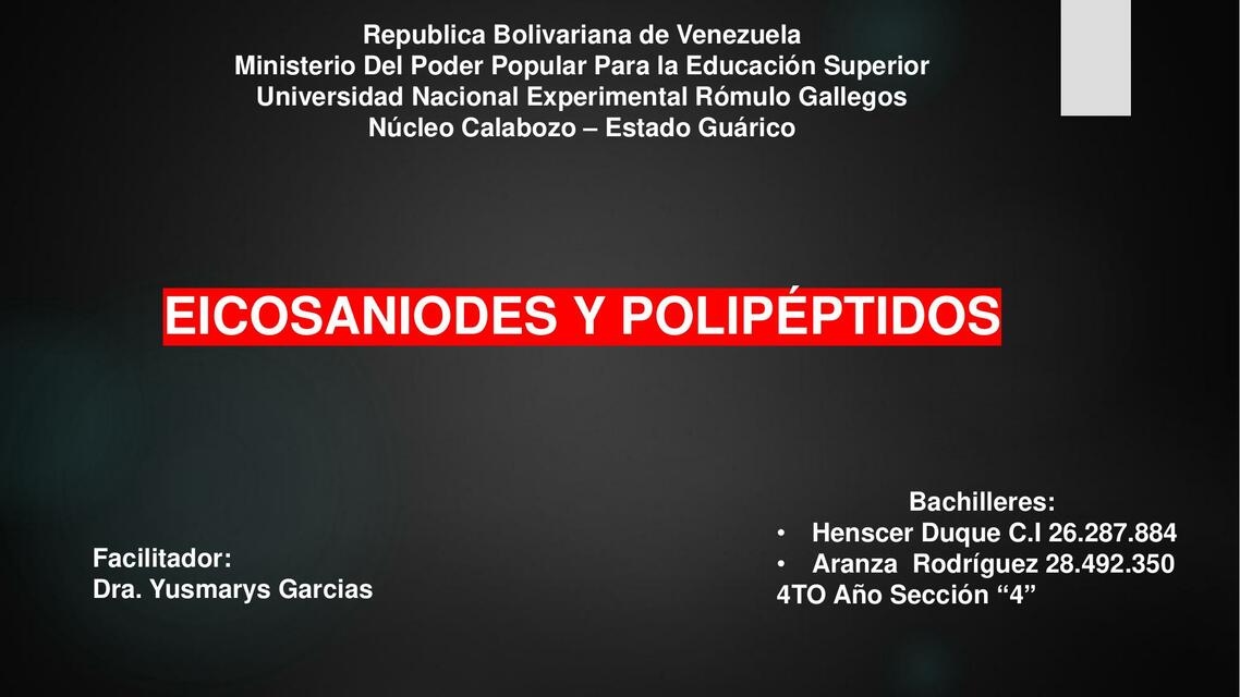 Eicosanoides y Polipéptidos