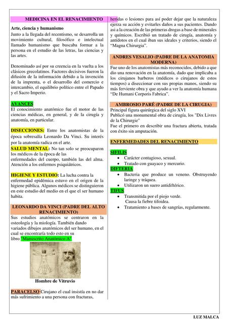 Medicina En El Renacimiento Luz Estefany Malca Ventura UDocz