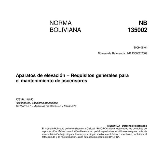 Aparatos de elevación – Requisitos generales para el mantenimiento de ascensores