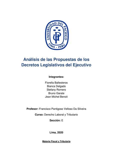 Analisis Propuestas Decretos Legislativos del Ejecutivo