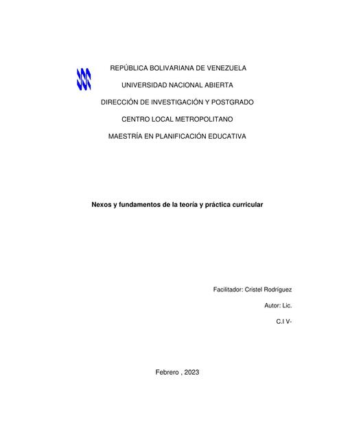 Nexos y fundamentos de la teoría y práctica curricular 