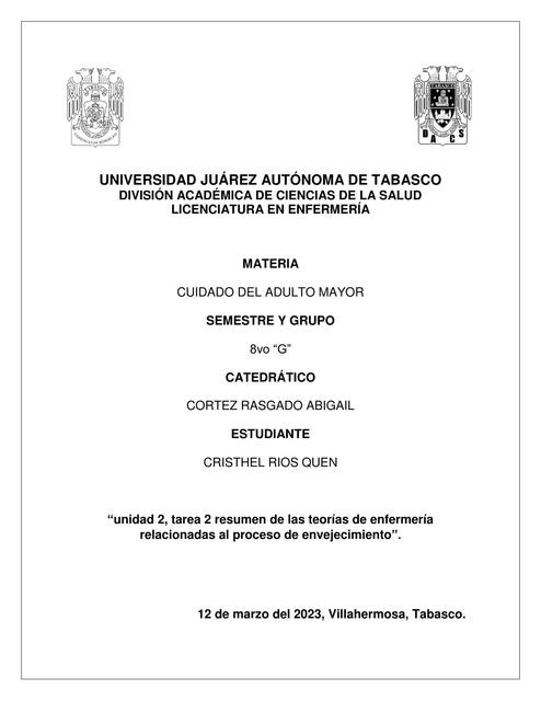 Teorías de enfermería relacionadas al proceso de envejecimiento  