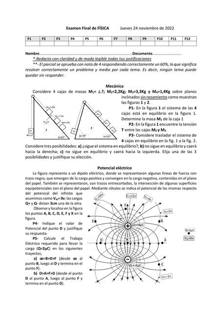 Parcial de física examen final 