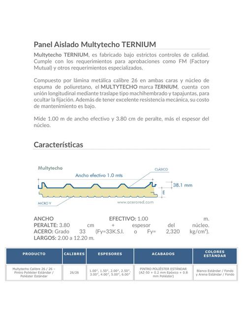 Panel Aislado Multytecho TERNIUM