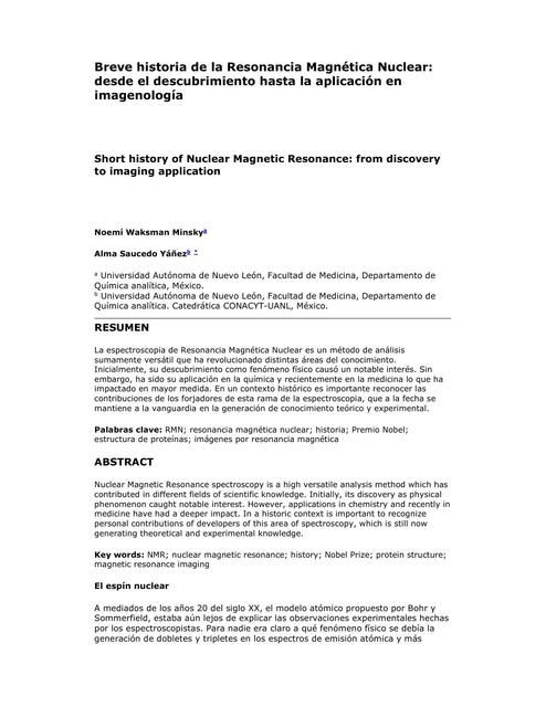 Breve historia de la resonancia magnética nuclear