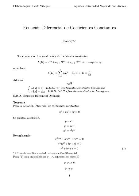 Ecuación Diferencial de Coeficientes Constantes