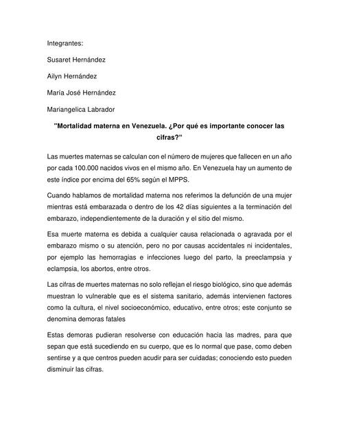 "Mortalidad materna en Venezuela. ¿Por qué es importante conocer las cifras?”