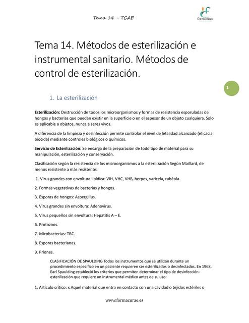 Métodos de esterilización e  instrumental sanitario 